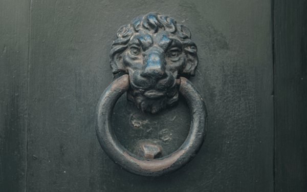 A picture of a heavy duty door knocker.