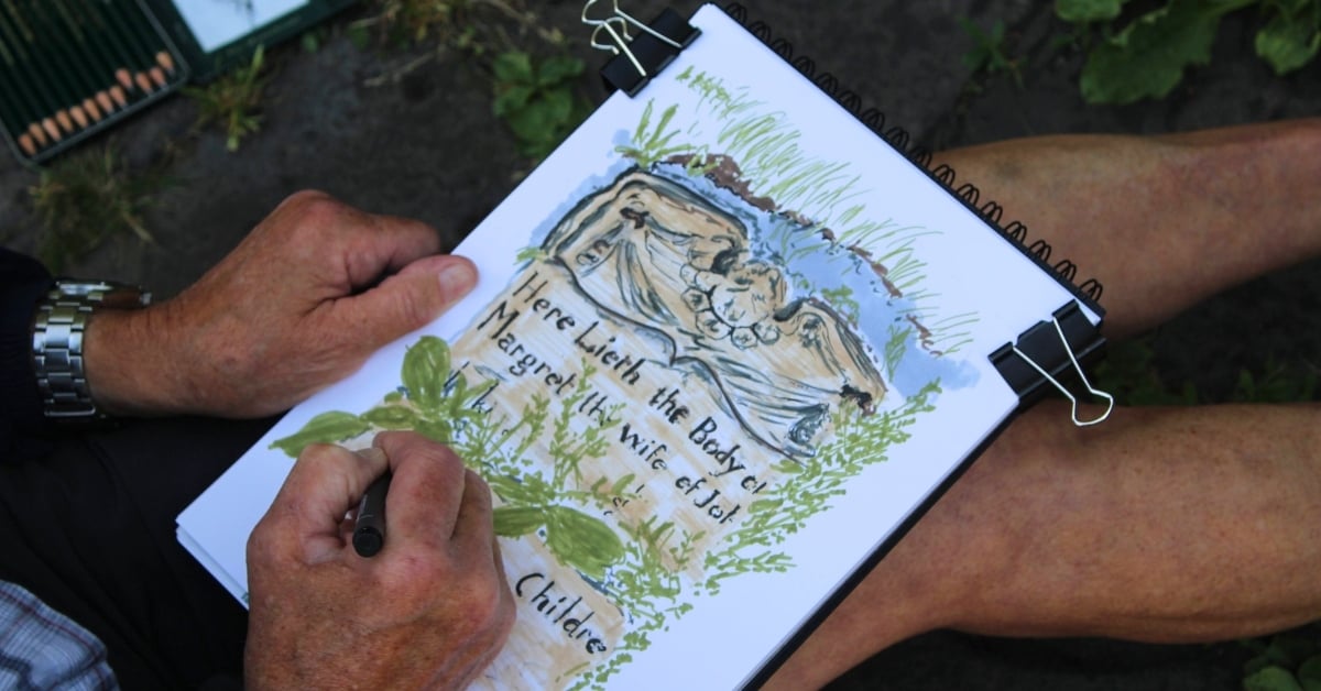 Plein Air Sketch of one of the gravestones