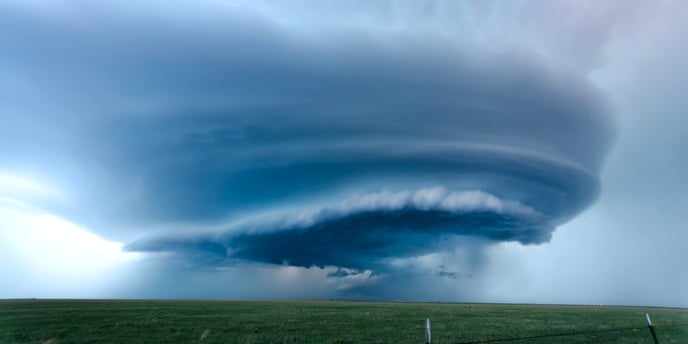 A supercell thunderstorm formed over flat land in Texas, May 2012.