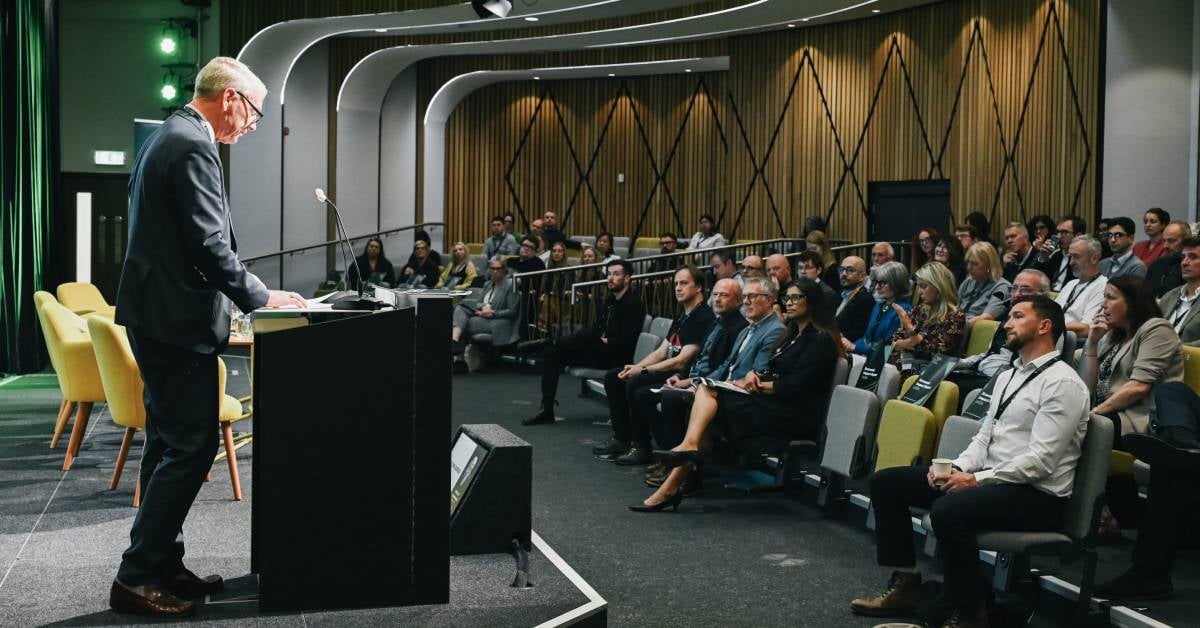Professor Chris Day delivering his opening speech at NICD’s Impact, Legacy, Future event.
