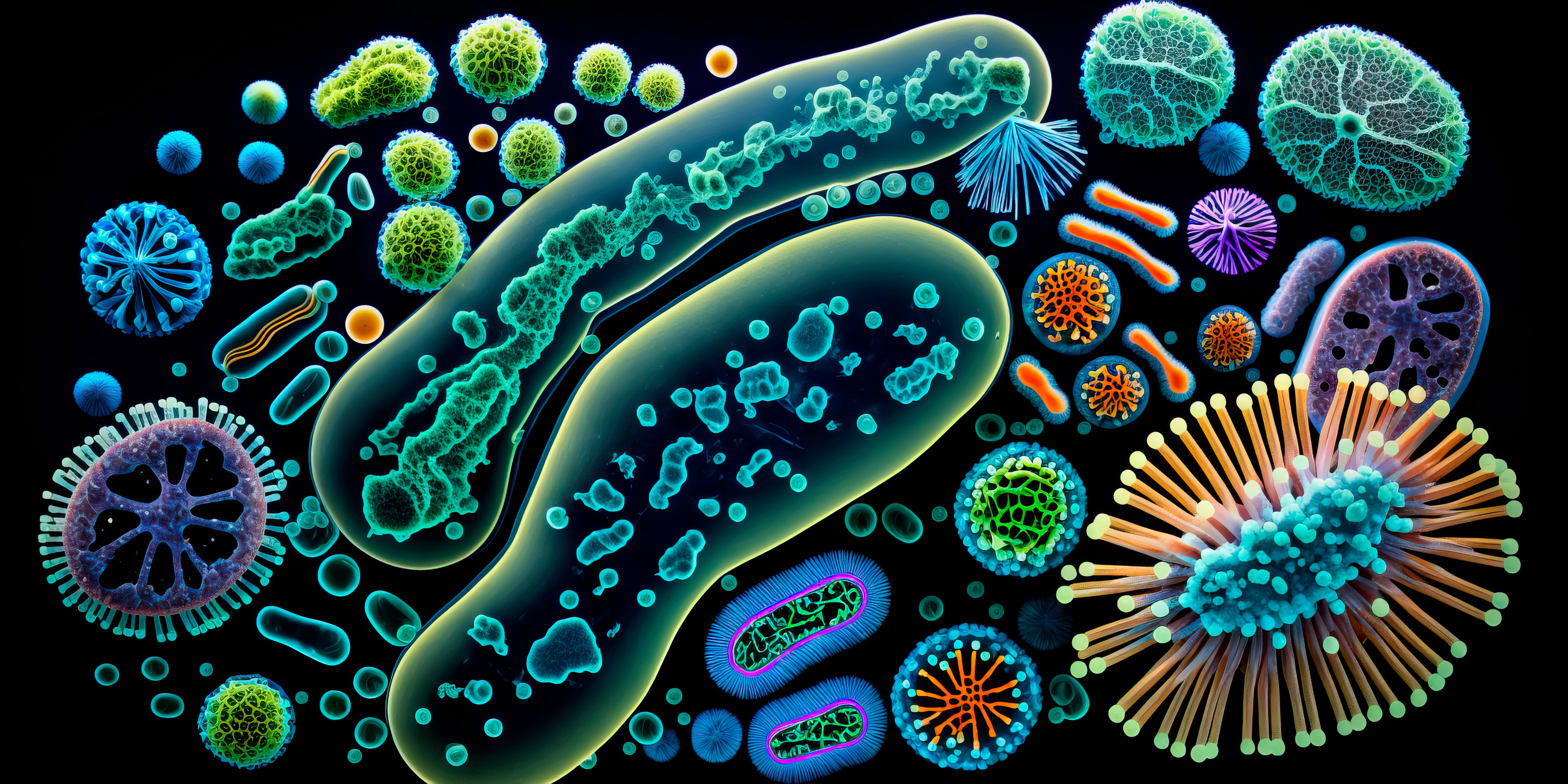 Close-up of superbugs through a microscope