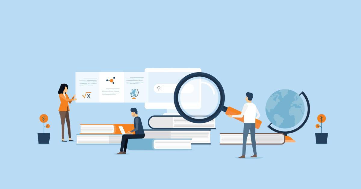 Illustration of researchers working together across different media